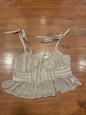 Gingham Tie-Shoulder Crop Cami in Brown
